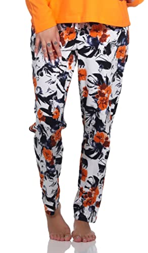 Damen Schlafanzug Pyjama Hose lang mit floralen Print - perfekt zu kombinieren, Farbe:orange, Größe:40-42 von Normann