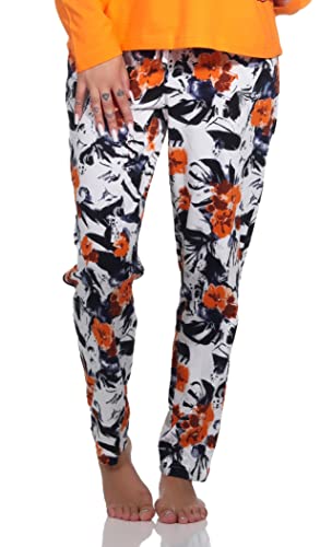 Damen Schlafanzug Pyjama Hose lang mit floralen Print - perfekt zu kombinieren, Farbe:orange, Größe:44-46 von Normann