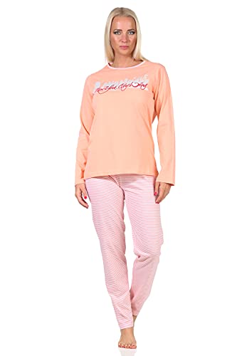 Damen Schlafanzug Pyjama Langarm mit tollem Print 'New York City Loving' - 66336, Farbe:apricot, Größe:40-42 von Normann