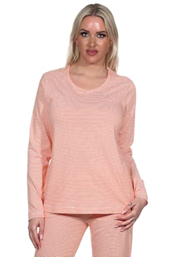 Damen Schlafanzug Shirt Langarm Pyjama Oberteil Mix & Match in Streifenoptik, Farbe:orange, Größe:36-38 von Normann