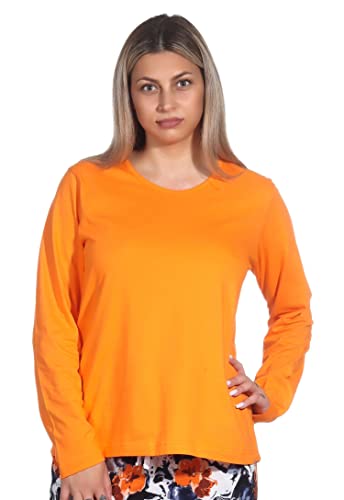Damen Schlafanzug Shirt Langarm Pyjama Oberteil Mix & Match in unifarben, Farbe:orange, Größe:48-50 von Normann