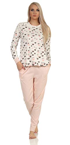 Damen Schlafanzug mit Bündchen Pyjama in toller Tupfen-Punkte Optik - auch in Übergrössen, Farbe:rosa, Größe:56-58 von Normann