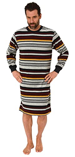 Herren Frottee Nachthemd Langarm mit Bündchen in gestreifter Optik - auch in Übergrößen, Farbe:gelb, Größe:60/62 von Normann