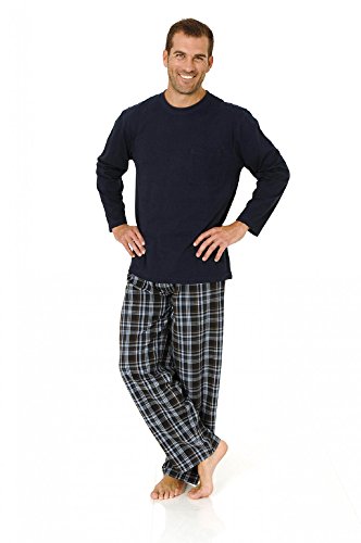 Herren Pyjama Mix& Match Schlafanzug, Hose gewebt, Oberteil Wirkware, 101 90 625, Farbe:Marine, Größe2:54 von Normann