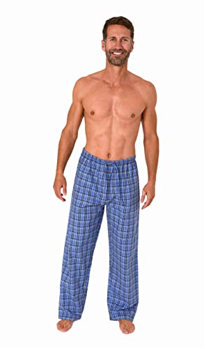 Herren Schlafanzug Pyjama Hose lang kariert aus Baumwolle Schlafhose für Männer, Farbe:blau1, Größe:48 von Normann