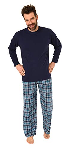 Herren Schlafanzug Pyjama lang mit Flanell Hose - auch in Übergrössen - 281 101 90 648, Farbe:Marine, Größe2:64 von Normann