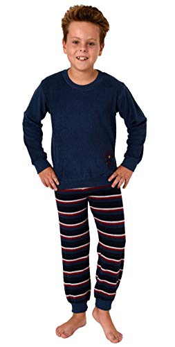 Jungen Frottee Pyjama Langarm Schlafanzug mit Bündchen und Soccer - Fussball Motiv, Farbe:blau, Größe:158/164 von Normann