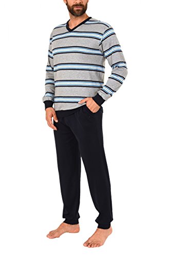 Lässiger Herren Pyjama Schlafanzug Langarm - auch in Übergrössen bis Gr. 70-101 96 775, Farbe:grau-Melange;Größe:60 von Normann