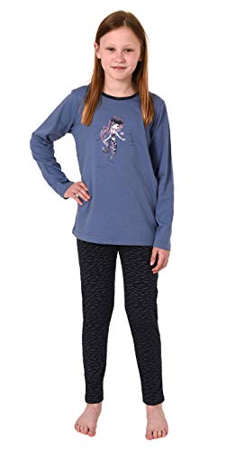 Mädchen Pyjama Schlafanzug Langarm mit niedlicher Meerjungfrau als Motiv - 63987, Farbe:blau, Größe:170/176 von Normann