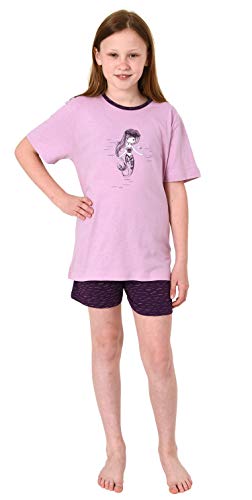 Mädchen Shorty Pyjama Schlafanzug Kurzarm mit niedlicher Meerjungfrau als Motiv - 63989, Farbe:lila, Größe:134/140 von Normann