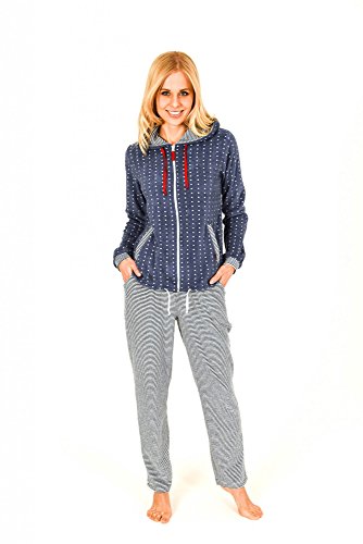 Normann Damen Frottee Hausanzug - ideal auch als Homewear - auch in Übergrössen, Größe:40/42;Farbe:Tupfen Jeans von Normann