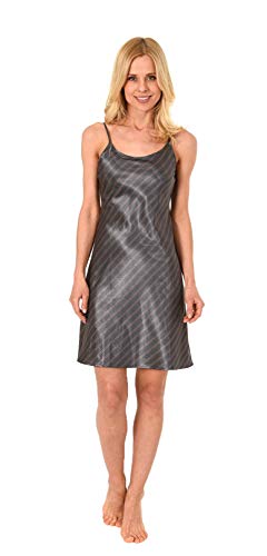 NORMANN-Wäschefabrik Damen Satin Negligé Spaghetti Nachthemd im eleganten Streifendesign - 61515, Farbe:anthrazit, Größe2:40/42 von Normann