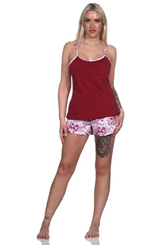 Normann Ärmelloser Damen Spaghetti Träger Shorty Pyjama in floralem Print, auch in Übergrössen, Farbe:rot, Größe:40-42 von Normann