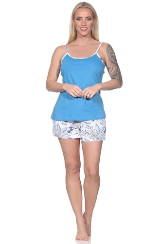 Normann Ärmelloser Damen Spaghetti Träger Shorty Pyjama in floralem Print, auch in Übergrössen, Farbe:blau1, Größe:56-58 von Normann
