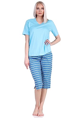 Normann Cooler Damen Capri Pyjama mit 3/4 Capri Shorts, Schlafanzug im Ethno-Style, Farbe:blau, Größe:48-50 von Normann