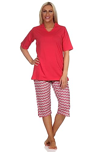 Normann Cooler Damen Capri Pyjama mit 3/4 Capri Shorts, Schlafanzug im Ethno-Style, Farbe:rot, Größe:44-46 von Normann