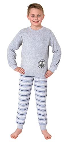 Normann Cooler Jungen Frottee Langarm Schlafanzug Pyjama mit Bündchen und Fussball-Motiv, Farbe:grau, Größe:140 von Normann