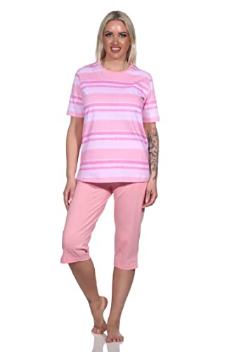 Normann Damen Capri Schlafanzug Kurzarm Pyjama im farbenfrohen Streifen Look, Farbe:rosa, Größe:48-50 von Normann