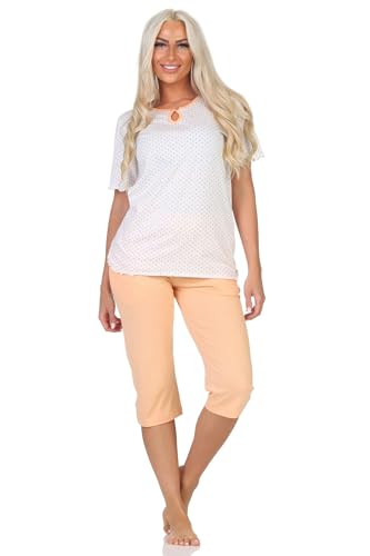 Normann Damen Capri Schlafanzug Kurzarm Shorty in Tupfen Punkte Optik - auch in Übergröße, Farbe:apricot, Größe:44-46 von Normann