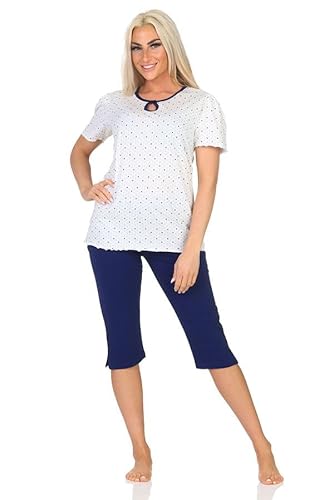 Normann Damen Capri Schlafanzug Kurzarm Shorty in Tupfen Punkte Optik - auch in Übergröße, Farbe:Marine, Größe:44-46 von Normann