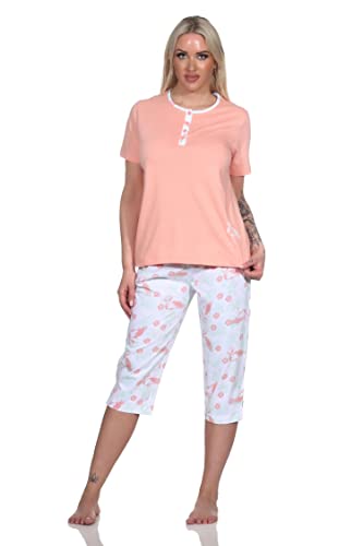 Normann Damen Capri Schlafanzug Kurzarm mit Flamingo Motiv, Farbe:apricot, Größe:36-38 von Normann