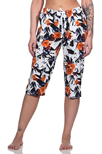 Normann Damen Capri Schlafanzughose ¾-lang in floraler Optik - ideal zu kombinieren, Farbe:orange, Größe:44-46 von Normann