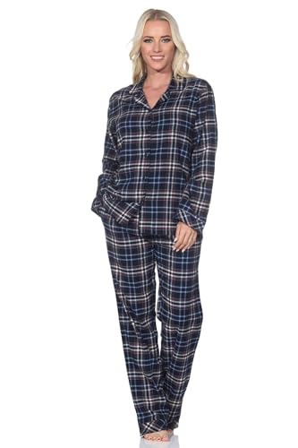 Normann Damen Flanell Schlafanzug Langarm Pyjama mit Knopfleiste in Karo-Optik, Farbe:Navy, Größe:44-46 von Normann
