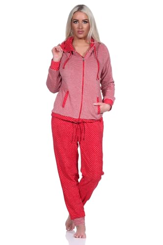 Normann Damen Frottee Hausanzug mit Bündchen im Tupfen- und Ringeldesign - auch in Übergrössen, Farbe:Ringel, Größe:44-46 von Normann