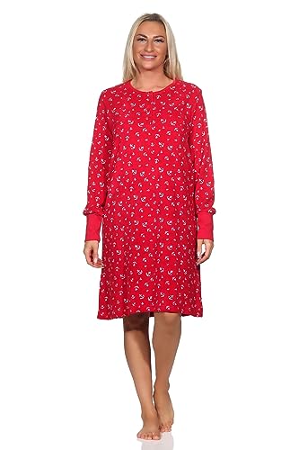 Normann Damen Frottee Langarm Nachthemd in maritimer Optik - auch in Übergröße, Farbe:rot, Größe:36-38 von Normann