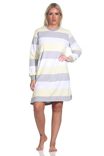 Normann Damen Frottee Nachthemd Langarm mit Bündchen - Blockstreifenoptik- – auch in Übergrössen, Farbe:gelb, Größe:60/62 von Normann