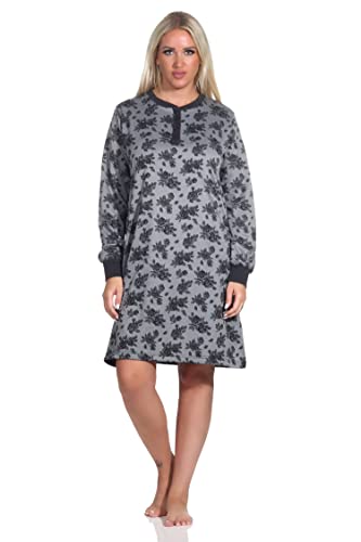 Damen Frottee Nachthemd Langarm mit Bündchen - auch in Übergrössen erhältlich, Farbe:dunkelgrau, Größe:60/62 von Normann