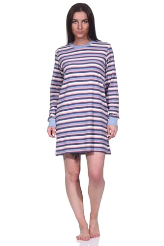 Damen Frottee Nachthemd Langarm mit Bündchen in Ringel-Optik, Farbe:hellblau, Größe:40-42 von Normann