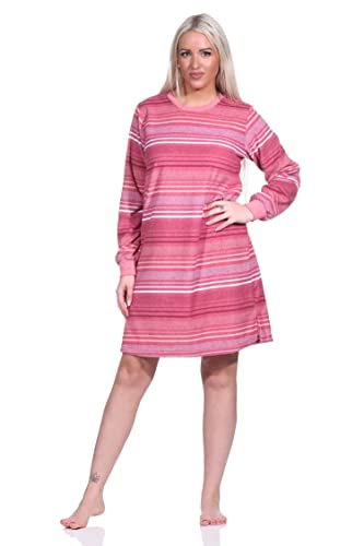 Damen Frottee Nachthemd Langarm mit Bündchen in Streifendesign - auch in Übergrössen, Farbe:Altrose, Größe:40/42 von Normann
