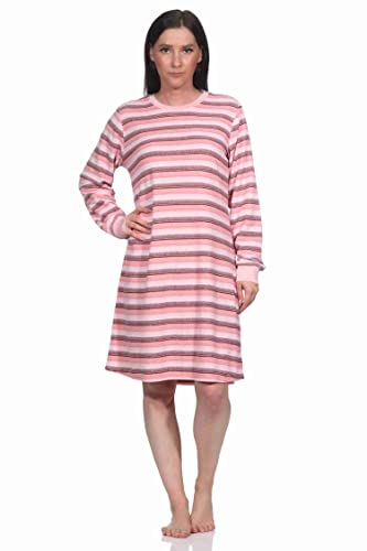 Damen Frottee Nachthemd Langarm mit Bündchen in Streifendesign - auch in Übergrössen, Farbe:rosa, Größe:40-42 von Normann