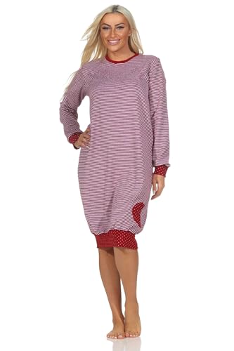 Normann Damen Frottee Nachthemd Langarm mit Bündchen in Tupfen- und Ringeloptik, Farbe:Ringel, Größe:44-46 von Normann