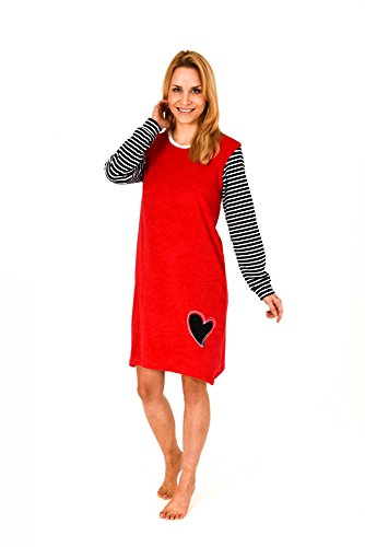 Normann Damen Frottee Nachthemd Langarm mit Herzmotiv - 261 213 93 242, Größe:48/50;Farbe:rot von Normann