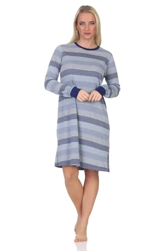 Normann Damen Frottee Langarm Nachthemd in edler Streifenoptik - auch in Übergröße, Farbe:blau, Größe:36-38 von Normann