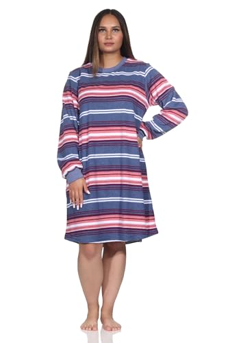 Normann Damen Frottee Nachthemd in edler Streifenoptik - auch in Übergröße, Farbe:blau-Mel., Größe:52-54 von Normann
