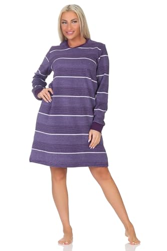 Normann Damen Frottee Langarm Nachthemd in edler Streifenoptik - auch in Übergröße, Farbe:lila, Größe:44-46 von Normann