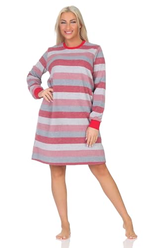Normann Damen Frottee Langarm Nachthemd in edler Streifenoptik - auch in Übergröße, Farbe:rosa, Größe:48-50 von Normann