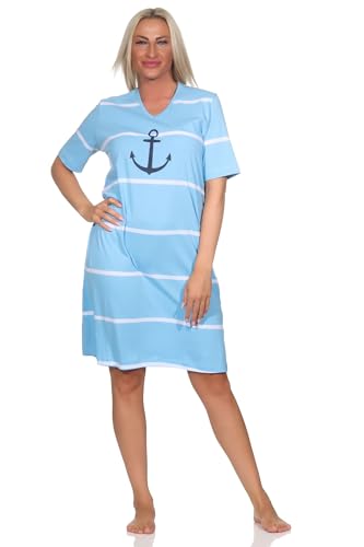 Normann Damen Frottee Nachthemd in maritimer Optik mit Anker Motiv, Farbe:hellblau, Größe:40-42 von Normann
