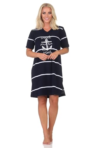 Normann Damen Frottee Nachthemd in maritimer Optik mit Anker Motiv - auch in Übergröße, Farbe:Marine, Größe:60-62 von Normann