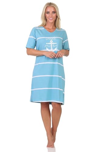 Normann Damen Frottee Nachthemd in maritimer Optik mit Anker Motiv - auch in Übergröße, Farbe:hellblau, Größe:44-46 von Normann