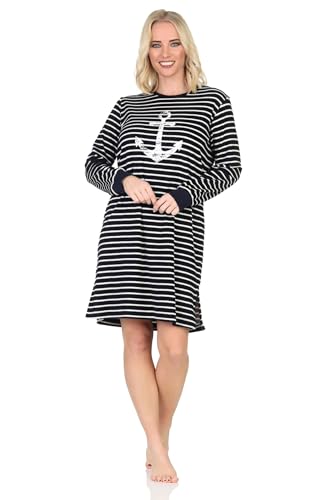 Normann Damen Frottee Nachthemd in maritimer Optik und Anker Motiv, Farbe:Marine, Größe:44-46 von Normann