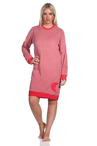 Damen Frottee Nachthemd mit Bündchen im Tupfen- und Ringeldesign - auch in Übergrössen, Farbe:Ringel, Größe:52/54 von Normann
