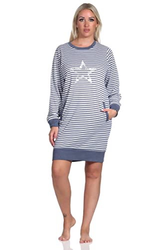 Normann Damen Frottee Nachthemd mit Bündchen in Streifenoptik + Sternenmotiv - auch in Übergrössen, Farbe:Marine, Größe:56/58 von Normann