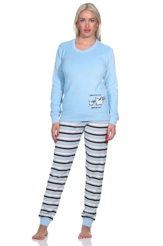 Normann Damen Frottee Pyjama, Hose gestreift, Oberteil mit süssen Tiermotiv, Farbe:blau, Größe:40-42 von Normann