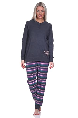 Normann Damen Frottee Pyjama Hose gestreift - süsses Tiermotiv - auch in Übergrössen, Farbe:anthrazit-Melange, Größe:36/38 von Normann