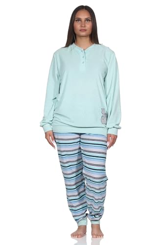 Normann Damen Frottee Pyjama Hose gestreift - süsses Tiermotiv - auch in Übergrössen, Farbe:türkis, Größe:48-50 von Normann