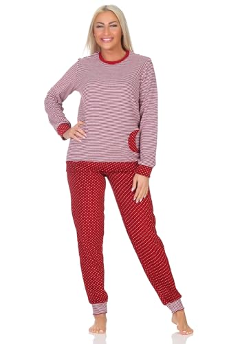 Normann Damen Frottee Pyjama Langarm mit Bündchen in Tupfen- und Ringeldesign, Farbe:Ringel, Größe:52-54 von Normann